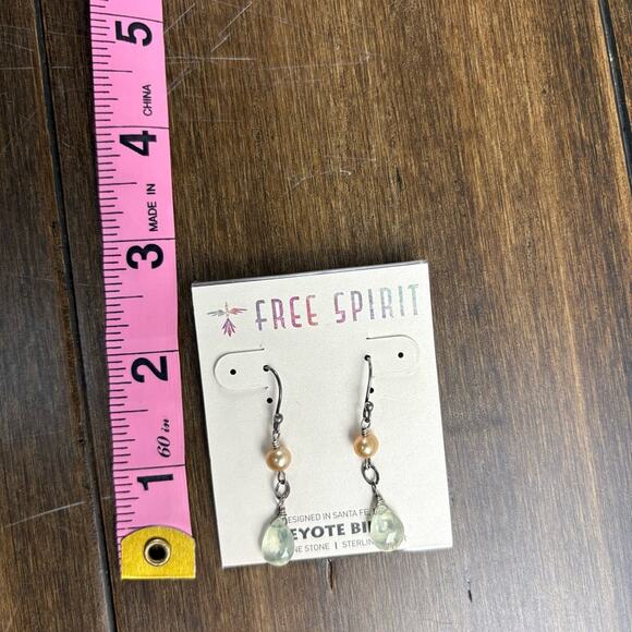 NWT Free Spirit Peyote Bird Soft Blue & Rose Dangle Drop Earrings, sterling - Picture 3 of 4